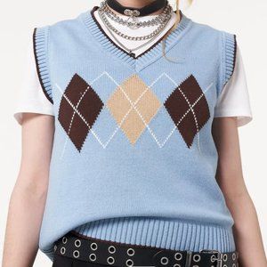 BLUE MINGA ARGYLE KNITTED SWEATER VEST